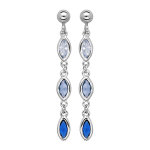 Boucles d'oreille pendantes en argent rhodié 3 oxydes sertis degrade de bleu et blanc et fermoir poussette ... Boucles d'oreille pendantes en argent rhodié 3 oxydes sertis degrade de bleu et blanc et fermoir poussette ...