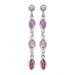 Boucles d'oreille pendantes en argent rhodié 3 oxydes sertis degrade de rose et fermoir poussette Boucles d'oreille pendantes en argent rhodié 3 oxydes sertis degrade de rose et fermoir poussette