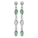 Boucles d'oreille pendantes en argent rhodié 3 oxydes sertis vert et blanc et fermoir pousette Boucles d'oreille pendantes en argent rhodié 3 oxydes sertis vert et blanc et fermoir pousette