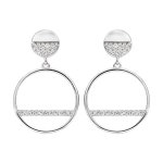 Boucles d'oreille pendantes en argent rhodi� anneau et oxydes blancs et fermoir poussette