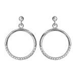 Boucles d'oreilles pendantes en argent rhodi anneau suspendu orn d'oxydes blancs sertis en bas fermoir ...