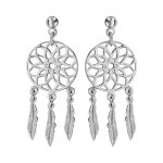 Boucles d'oreilles pendantes en argent rhodié attrape rêve avec 3 plumes suspendues et fermoir poussette ... Boucles d'oreilles pendantes en argent rhodié attrape rêve avec 3 plumes suspendues et fermoir poussette ...