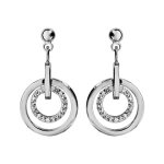 Boucles d'oreilles pendantes en argent rhodi barrette retenant 1 anneau lisse et 1 anneau orn d'oxydes ...