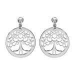 Boucles d'oreilles pendantes en argent rhodi cercle suspendu avec arbre de vie dcoup  l'intrieur ...