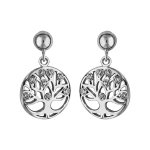 Boucles d'oreilles pendantes en argent rhodi cercle suspendu avec arbre de vie dcoup avec oxydes blancs ...
