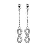 Boucles d'oreilles pendantes en argent rhodi� cha�nette avec infini orn� d'oxydes blancs sertis petit ...