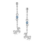 Boucles d'oreilles pendantes en argent rhodié chaînette longue avec oxyde bleu au milieu et cheval à ... Boucles d'oreilles pendantes en argent rhodié chaînette longue avec oxyde bleu au milieu et cheval à ...