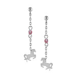 Boucles d'oreilles pendantes en argent rhodié chaînette longue avec oxyde rose au milieu et cheval à ... Boucles d'oreilles pendantes en argent rhodié chaînette longue avec oxyde rose au milieu et cheval à ...