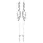 Boucles d'oreille pendantes en argent rhodi chanette et motif plume suspendus et fermoir dormeuse