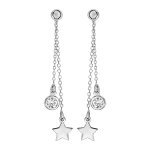 Boucles d'oreilles pendantes en argent rhodié chaînette avec pampille étoile et pampille oxyde blanc ... Boucles d'oreilles pendantes en argent rhodié chaînette avec pampille étoile et pampille oxyde blanc ...