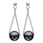 Boucles d'oreilles pendantes en argent rhodi chanette retenant 1 perle noire de synthse et fermoir ...