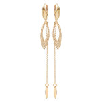 Boucles d'oreille pendantes en argent rhodi et dorure jaune chanette et motif plume suspendus et fermoir ...