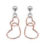 Boucles d'oreilles pendantes en argent rhodi et dorure rose coeurs suspendus et fermoir poussette