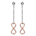Boucles d'oreilles pendantes en argent rhodi� et dorure rose cha�nette avec infini lisse � l'extr�mit� ...