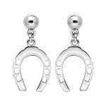 Boucles d'oreille pendantes en argent rhodié fer à cheval et fermoir poussette Boucles d'oreille pendantes en argent rhodié fer à cheval et fermoir poussette