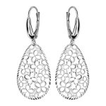 Boucles d'oreilles pendantes en argent rhodi goutte arrondie motif fleurs dcoupes et fermoir dormeuse ...
