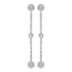 Boucles d'oreille pendantes en argent rhodié avec oxydes blancs et boule lisse et fermoir poussette Boucles d'oreille pendantes en argent rhodié avec oxydes blancs et boule lisse et fermoir poussette