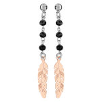 Boucles d'oreilles pendantes en argent rhodi plume dore suspendue avec perles facettes noires et fermoir ...