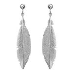 Boucles d'oreilles pendantes en argent rhodi plume finement rainure et suspendue avec fermoir poussette ...