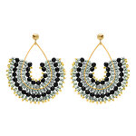 Boucles d'oreille pendantes boh�me en acier dor� perles noires, argent�es et dor�es - dormeuse