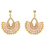 Boucles d'oreille pendantes boh�me en acier dor� perles roses et dor�es