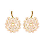 Boucles d'oreille pendante boh�me en acier dor� perles rose poudr� et dor�es - dormeuse
