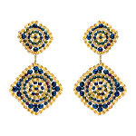 Boucles d'oreille pendantes boh�me en acier dor� permes bleues et dor�es