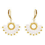 Boucles d'oreille pendantes forme �ventail vert et dor� en acier dor� - dormeuse