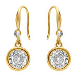 Boucles d'oreille pendantes de forme ronde avec oxyde blanc serti clos en acier dor� - dormeuse