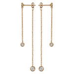 Boucles d'oreilles pendantes en plaqu or 2 chanettes avec 1 oxydes blancs sertis clos  chaque extrmit, ...