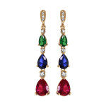 Boucles d'oreilles pendantes en plaqué or 3 pierres multicolores en cascade avec oxydes blancs et fermoir ... Boucles d'oreilles pendantes en plaqué or 3 pierres multicolores en cascade avec oxydes blancs et fermoir ...