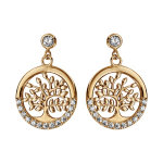Boucles d'oreille pendantes en plaqu or arbre de vie et demi - rail d'oxydes blancs sertis et fermoir ...