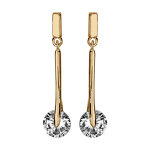 Boucles d'oreilles pendantes en plaqu or baguette suspendue avec oxyde rond blanc et fermoir poussette ...