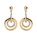 Boucles d'oreilles pendantes en plaqu or anneaux lisses avec oxydes blancs et fermoir poussette