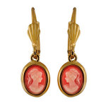 Boucles d'oreilles pendantes en plaqu or came rose vif et fermoir dormeuse