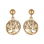 Boucles d'oreilles pendantes en plaqu or cercle suspendu avec arbre de vie dcoup orn d'oxydes blancs ...