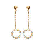 Boucles d'oreilles pendantes en plaqu or chanette avec anneau orn d'oxydes blancs et fermoir poussette ...