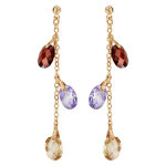 Boucles d'oreilles pendantes en plaqu or chanette avec gouttes multicolores suspendue et fermoir poussette ...