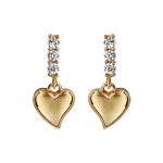 Boucles d'oreilles pendantes en plaqu� or coeur lisse suspendu sur barrette orn�e d'oxydes blancs et ...