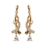 Boucles d'oreilles pendantes en plaqué or collection joaillerie 2 brins entrelacés avec oxyde blanc suspendu ... Boucles d'oreilles pendantes en plaqué or collection joaillerie 2 brins entrelacés avec oxyde blanc suspendu ...