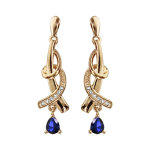 Boucles d'oreilles pendantes en plaqué or collection joaillerie 2 brins entrelacés avec oxyde bleu suspendu ... Boucles d'oreilles pendantes en plaqué or collection joaillerie 2 brins entrelacés avec oxyde bleu suspendu ...