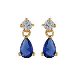 Boucles d'oreilles pendantes en plaqu or collection joaillerie oxyde blanc et goutte en oxyde bleu fonc ...