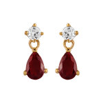 Boucles d'oreilles pendantes en plaqu or collection joaillerie oxyde blanc et goutte en oxyde rouge ...