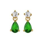 Boucles d'oreilles pendantes en plaqu or collection joaillerie oxyde blanc et goutte en oxyde vert suspendu ...