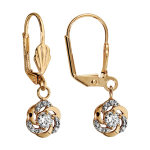Boucles d'oreilles pendantes en plaqu or fleur suspendue cur en oxyde blanc et fermoir dormeuse