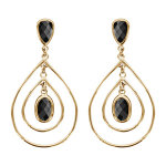 Boucles d'oreilles pendantes en plaqu or goutte oxyde noir suspendue avec fils lisses et fermoir poussette ...
