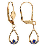 Boucles d'oreilles pendantes en plaqu or goutte suspendue ajour avec oxyde bleu fonc et fermoir dormeuse ...