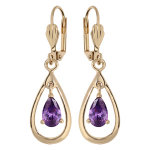 Boucles d'oreille pendantes en plaqu� or avec ovale et oxyde violet et fermoir dormeuse