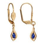 Boucles d'oreilles pendantes en plaqu or ovale suspendu avec oxyde bleu fonc et fermoir dormeuse
