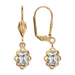Boucles d'oreilles pendantes en plaqu or oxyde blanc rectangulaire avec tour ajour en dentelle et fermoir ...